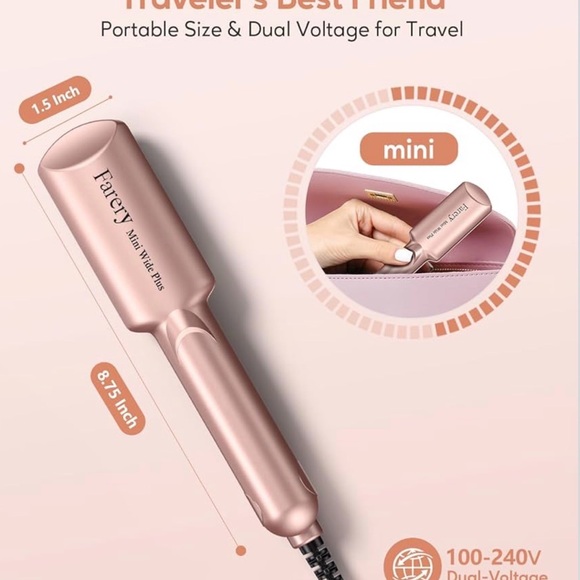 NIB Faery Mini Wide Plus Flat Iron with 1.5 Inch Plate in Rose Gold - Picture 3 of 10
